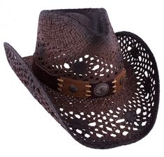 Vintage Brown Hat For Ranch, Brimmed Brown Straw Hat For Ranch, Country Style Brown Straw Hat With Wide Brim, Adjustable Brown Straw Hat For Ranch, Adjustable Brown Straw Hat For Country Events, Adjustable Brown Straw Hat In Country Style, Western Brown Straw Hat For Outdoors, Brown Western Straw Hat For Outdoor, Western Style Brown Straw Hat For Outdoor