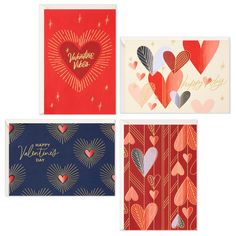 four valentine's day cards with hearts on them