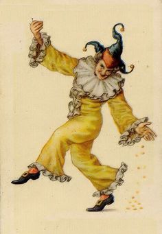 a drawing of a clown with his arms outstretched