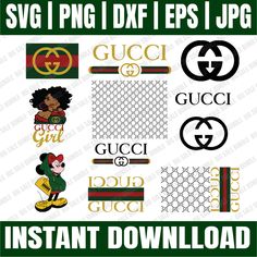 gucci stickers and decals are shown in green, white and gold colors