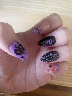 Full view of the set!!! #nails #nailart #oliviarodrigo #guts #OR Guts Nails Ideas, Guts Inspired Nails, Oliva Rodrigo Nails Guts, Purple Funky Nails, Oliva Rodrigo Nails, Guts Tour Nail Ideas, Guts Olivia Rodrigo Nails