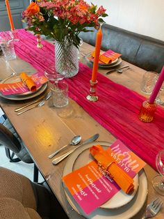 the table is set with place settings for two people