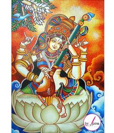 the painting on the wall depicts lord ganesha with his flute and lotus flower