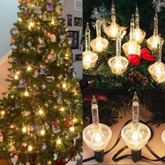 christmas tree with lights and decorations in different stages of being decorated for the holiday season