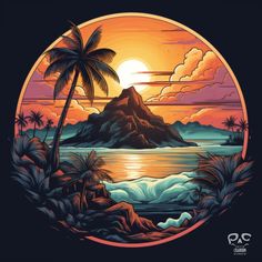 🌴 Dive into Island Paradise with Our Beautiful Beach Summer T-Shirt! 🏖️ Phuket Illustration, Paradise Logo Design, Beach Design Illustration, Island Logo, Japanese Pop Art, Sublimacion Ideas, Android Wallpaper Art, Nature Stickers, Japon Illustration