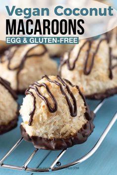 vegan coconut macaroons with chocolate drizzled on top