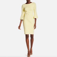 Nwt Calvin Klein Yellow Bell Sleeve Crepe Dress Size 4 Color: Light Yellow New With Tags Crew Neck Elbow Length Bell Sleeves Back Zip Closure Lined Rouched Dress, Below The Knee Dresses, Fitted Sheath Dress, Long Sleeve Dress Formal, Rayon Dress, Calvin Klein Women, Klein Blue, Calvin Klein Dress, Calvin Klein Dresses