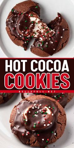 Indulge in Hot Cocoa Cookies, where chocolate cookie meets brownie bliss and the cozy warmth of hot cocoa with marshmallows. This Christmas dessert recipe is a festive treat that will delight your taste buds. Bake them and enjoy the best Christmas cookies ever! Hot Chocolate Cookies Recipe, Hot Chocolate Cookie Recipes, The Best Christmas Cookies, Hot Cocoa Cookies, Flourless Cookies, Chewy Chocolate Cookies, Christmas Desserts Easy, Hot Chocolate Cookies, Cocoa Cookies