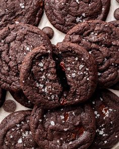 chocolate cookies with sea salt in the middle