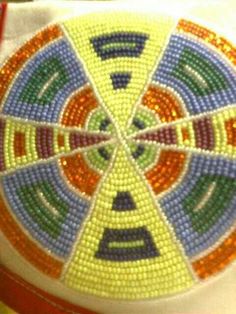 a colorful beaded purse sitting on top of a table