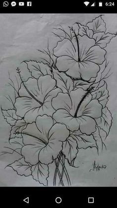 a drawing of some flowers on a piece of paper that is drawn with pencils