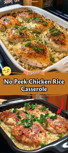 No Peek Chicken Rice Casserole One Pot Chicken Rice Casserole, Rice And Chicken Bake Casserole Recipes, No Peek Chicken Recipe, Frozen Chicken And Rice Casserole, Chicken And Rice French Onion Casserole, Oven Baked Chicken And Rice Casserole Recipes, Chicken And Rice Casserole For Two, Make Ahead Chicken And Rice Casserole, No Peek Chicken With Minute Rice