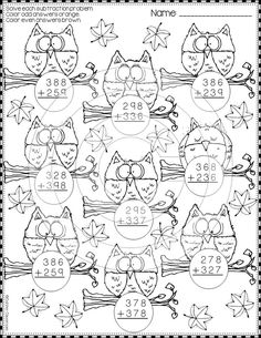 an owl addition worksheet with numbers and owls