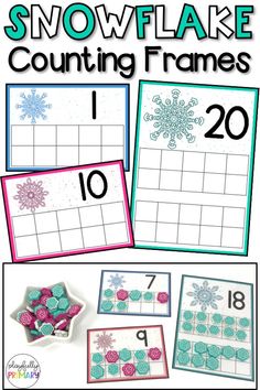 snowflake counting frames with the numbers 1 - 20 on them and an image of two