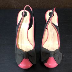 Kate Spade Sling Back Heels With Bow. They Are A Size 7 Brown And Pink. The Front Toe Is Pink Leather With A Brown Bow And The Sides Of The Shoe Is A Cloth Brown Material With Pink Leather Trim Around The Shoe. They Are In Great Condition. Never Worn Before. Kate Spade Chic Slingback Pumps With Pointed Toe, Chic Kate Spade Slingback Pumps With Pointed Toe, Chic Kate Spade Ankle Strap Slingback Pumps, Kate Spade Elegant Pointed Toe Slingback Pumps, Chic Kate Spade High Heels, Kate Spade Chic Slingback Pumps With Heel Strap, Chic Kate Spade Slingback Pumps With Heel Strap, Kate Spade Formal Slingback Heels, Elegant Kate Spade Slingback Pumps For Evening