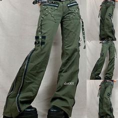 Womens Punk Gothic Trouser Wide Leg Casual Combat Pants Cargo Zipper Chic Ladies  | eBay Y2k High-waist Bottoms For Cosplay, Y2k Style Green Pants For Fall, Y2k Green Pants For Fall, Full-length Cotton Pants With Zipper Closure, Full Length Cotton Pants With Zipper Closure, Green Y2k Pants For Fall, Grunge Style Pants For Cosplay In Fall, Grunge Style Pants For Fall Cosplay, Grunge Pants For Fall Cosplay