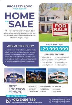 a flyer for a home sale with real estate prices on the front and back sides