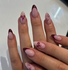 Dark Red Nails, Wine Nails, Retro Nails, Subtle Nails, Girly Acrylic Nails, Work Nails, Simple Acrylic Nails, Acrylic Nails Coffin Short, Oval Nails