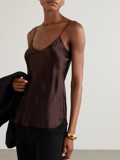 NILI LOTAN Isabella silk-satin camisole | NET-A-PORTER Formal V-neck Camisole, Sleek Satin Camisole Top, Silk V-neck Tank Top, Silk Camisole With Built-in Bra And Tank Straps, Evening Satin V-neck Camisole, Sleeveless Silk Top With Satin Finish, Silk V-neck Tank Top For Night Out, Satin V-neck Camisole For Evening, Satin V-neck Camisole For Night Out