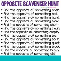 the opposite end of an oposste scavenger hunt is shown in purple and blue