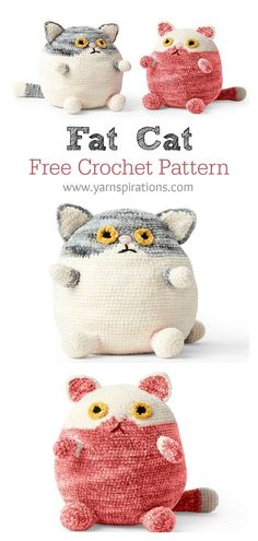 Adorable Fat Cat Free Crochet Pattern and Paid Cat Free Crochet Pattern, Confection Au Crochet, Crochet Animals Free Patterns, Crochet Amigurumi Free, Fat Cat, Crochet Animal Patterns, Fun Crochet Projects, Crochet Motifs