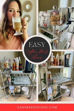 a collage of photos with the words easy coffee bar ideas on it and images of different types of beverages