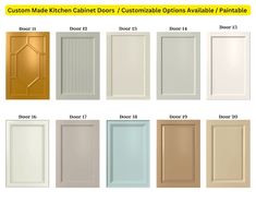 the different colors of doors and trims for kitchen cabinets, including white or beige