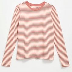 Nwt Loft Cotton Long Sleeved Stripe Tee In Summer Rose (Pink And Cream). From A Clean And Smoke Free Home. Basic Pink T-shirt For Fall, Pink Cotton Tops For Loungewear, Casual Pink Tops For Fall, Pink T-shirt For Fall Loungewear, Basic Long Sleeve Pink T-shirt, Basic Pink Tops For Loungewear, Pink Long Sleeve Loungewear Tops, Pink Tops For Spring Loungewear, Pink Fall Loungewear Tops