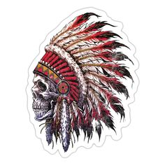 Order your Native American Sticker, designed by goljakoff. Available in all colors and sizes. Print it now - combine your favourite design with your choice of Stickers. Tattoo Crane, Indian Skull Tattoos, Catrina Tattoo, Native American Tattoos, Native Tattoos, Indian Skull, Skull Decal, Native American Chief, Indian Headdress