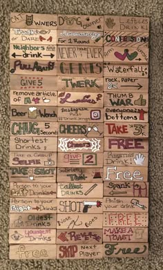 a wooden sign that has some writing on it