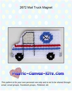 a cross stitch pattern for a mail truck magnet with the words magnetic canvas - kits com on it