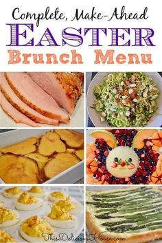 an easter brunch menu with pictures of different foods