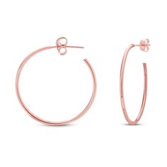 These essential hoop earrings for her are fashioned in stylish 14K rose gold. The earrings are approximately 25mm in diameter and secure with friction backs. Modern Rose Gold Hoop Earrings For Everyday Wear, Modern Rose Gold Hoop Earrings, Modern Rose Gold Small Hoop Earrings, Modern Small Hoop Rose Gold Earrings, Modern Rose Gold Hoop Huggie Earrings, Modern Hypoallergenic Rose Gold Hoop Earrings, Small Rose Gold Sterling Silver Hoop Earrings, Small Rose Gold Hoop Earrings In Sterling Silver, Small Hoop Sterling Silver Rose Gold Earrings