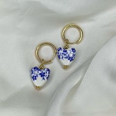 Material: Porcelain Earring Studs Materials: Copper Alloy Blue And White Porcelain Jewelry, Blue And White Jewelry, Vase Earrings, Blue And White Earrings, Blue White Ceramic, Heart Vase, Xmas Wishes, Porcelain Earrings, Ceramic Heart