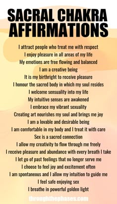 Sacral Chakra Affirmation, Sacral Chakra Healing, Womb Healing, Chakra Affirmations, Healing Affirmations, Spiritual Manifestation, Chakra Meditation