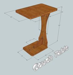 a wooden table with measurements for the top and bottom section, including one leg on each side