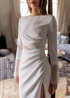 Beach Formal Wedding, Formal Wedding Dresses, Beach Formal, Boat Neck Long Sleeve, Wedding Dresses A Line, Soiree Dress, Women Dresses Classy, Elegant Dresses Classy, Dream Wedding Ideas Dresses