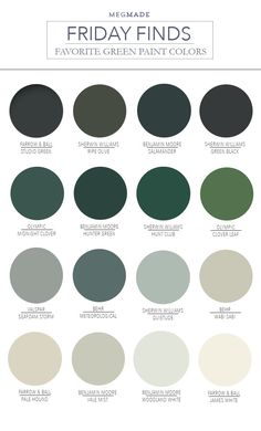 the color scheme for friday finds in shades of green, white and gray with text that reads