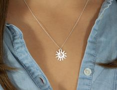 Sterling Silver Sun Necklace, Small Sun Pendant, Dainty Sunburst Necklace, Delicate Minimalist Pagan Necklace This dainty minimalist necklace features small sun pendant hanging from delicate chain.  Perfect present for the ones you love once you beat the temptation to leave for yourself. "The sun is new each day."   🌼    Details: Delicate Sterling Silver Chain Sterling Silver Sun pendant - 17,5 mm 100% Handcrafted with love from top quality materials only! I use only SOLID Sterling Silver 925 c Bike Necklace, Bicycle Necklace, Sunburst Necklace, Pagan Necklace, Wanderlust Jewelry, Silver Dragon Necklace, Sun Necklace, Sun Pendant, Dragon Necklace