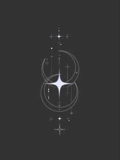 an abstract design with stars and circles on a black background, in the shape of a number