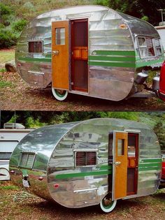 an old trailer converted into a camper