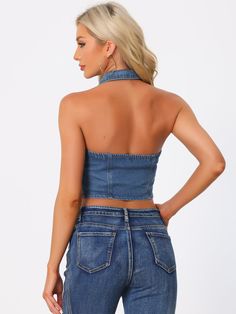 Shop Allegra K for halter denim zipper up collared sleeveless jean corset crop top you are looking for, get more women's tanks & camis for yourelf. Order now! Free Returns! Blue Stretch Denim Tank Top, Sleeveless Denim Blue Crop Top, Sleeveless Denim Blue Summer Crop Top, Sleeveless Denim Blue Crop Top For Summer, Fitted Sleeveless Denim Top, Fitted Denim Tank Top In Denim Blue, Stretch Denim Blue Sleeveless Crop Top, Fitted Denim Halter Neck Top, Stretch Sleeveless Medium Wash Denim Top