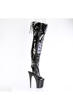 8" Heel, 4" Platform Open Toe/Heel Stretch Thigh Boot, Side Zipper - Fit Guide: True to Size - Heel: 8" Heel, 4" Platform - Brand: Pleaser - Country of Origin: Imported Heel Stretch, Japan Woman, Thigh Boot, Black 7, Side Zipper, Black Boots, Open Toe, Final Sale, Zipper