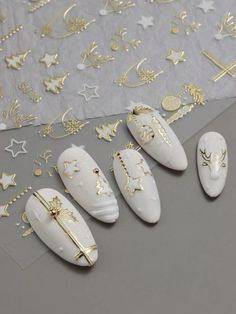 Nail Art Blanc, Deer Nails, Golden Christmas, Nail Art Sticker, New Year Decor, Xmas Nails, Christmas Nail Art, Nail Art Stickers