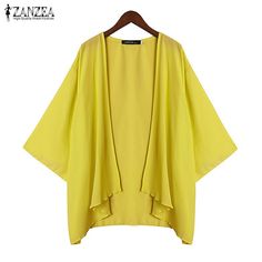 Yellow/white/black Zanzea Women Summer Short Sleeve Chiffon Kimono Tops Cardigan Open Front Coat Jacket Cape Edward Elric Cosplay, Kimono Tops, Chiffon Coat, Chiffon Cape, Edgy Dress, Cape Shawl, Bathing Suit Dress, Jacket Cape, Beach Kimono