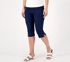 Comfortable and stylish, this pedal pusher boasts an always-trending straight-leg cut and an easy-wear elastic waistband. Instant favorite! From Denim & Co.® Fashions. Stretch Cropped Leg Jeans In Dark Wash, Stretch Dark Wash Cropped Jeans, Stretch Cropped Jeans In Dark Wash, Stretch Cotton Capris With Pull-on Style, Stretch Dark Wash Cropped Jeans For Summer, Summer Stretch Cropped Jeans In Dark Wash, Dark Wash Stretch Cropped Jeans For Summer, Summer Stretch Pull-on Jeans, Stretch Cropped Jeans In Denim Blue