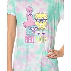 Crafted with care and featuring everyone's sponge from Bikini Bottom this nightgown is designed to keep you comfortable and snug all night long. The cute pajama nightgown features SpongeBob SquarePants, Patrick Star, and Gary the Snail with the words "Bed Hair". The pajama is a soft 100% cotton fabric blend, crafted with soft breathability in mind. These are the best! Comfortable Multicolor Sleepwear For Pajama Party, Casual Multicolor Nightgown For Pajama Party, Multicolor Relaxed Fit Sleepwear For Bedtime, Green Nightgown For Sleepover, Fun Short Sleeve Sleepwear For Pajama Party, Casual Multicolor Nightgown For Loungewear, Fun Short Sleeve Sleepwear For Sleepover, Fun Graphic Print Sleepwear For Pajama Party, Casual Multicolor Nightgown For Bedtime