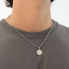 Silver Coin Pendant Necklace For Men or Women - Pendant Necklace - Boutique Wear RENN Minimalist Necklace Men, Men's Necklace Silver, Mens Necklaces Aesthetic, Stainless Steel Necklace Men, Men Necklace Ideas, Men’s Silver Necklace, Men Pendant Necklace, Silver Chain For Men With Pendant, Silver Chains Men