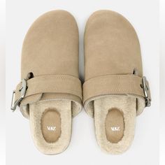 Genuine Zara New With Tag Material: Leather Upper Color: Beige Comfortable Flat Suede Clogs. Buckle Detail On Side. Faux Fur Lining To Keep Toes & Feet Toasty. Euro Size 37(6.5), 38(7.5), 39(8), 40(9) Leather Loafers Women, Buckle Loafers, Strappy Leather Sandals, Zara Heels, White Sandals Heels, Suede Clogs, Ankle Strap Sandals Heels, Black Leather Wedges, Zara Leather