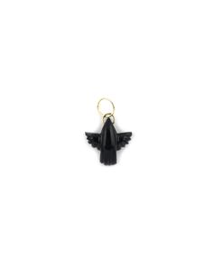 Small 14K Gold Carved Onyx Thunderbird Charm Symbolic Black Jewelry With Charms, Black Pendant Jewelry With Charms, Black Symbolic Pendant Jewelry, Black Spiritual Pendant Jewelry, Spiritual Black Onyx Necklace, Thunderbird Necklace, Black Hand-strung Amulet Jewelry, Spiritual Brass Snake-shaped Jewelry, Silver Diamond Jewelry